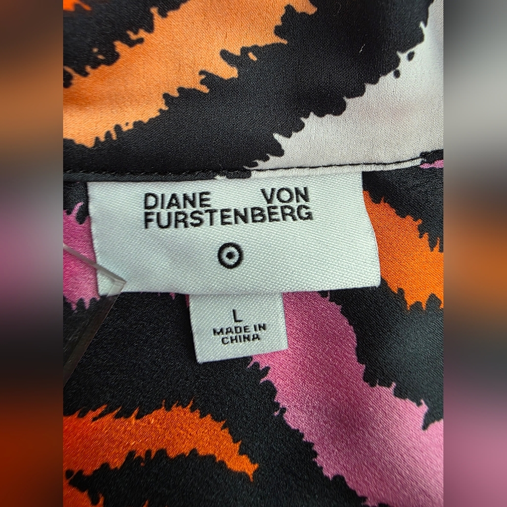 DVF for Target Satin Pajama Set Disco Zebra Pink Orange Vibrant Retro Boho Large - Picture 5 of 13